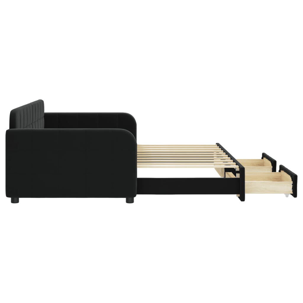 vidaXL Sofa rozsuwana z szufladami, czarna, 90x190 cm, aksamit