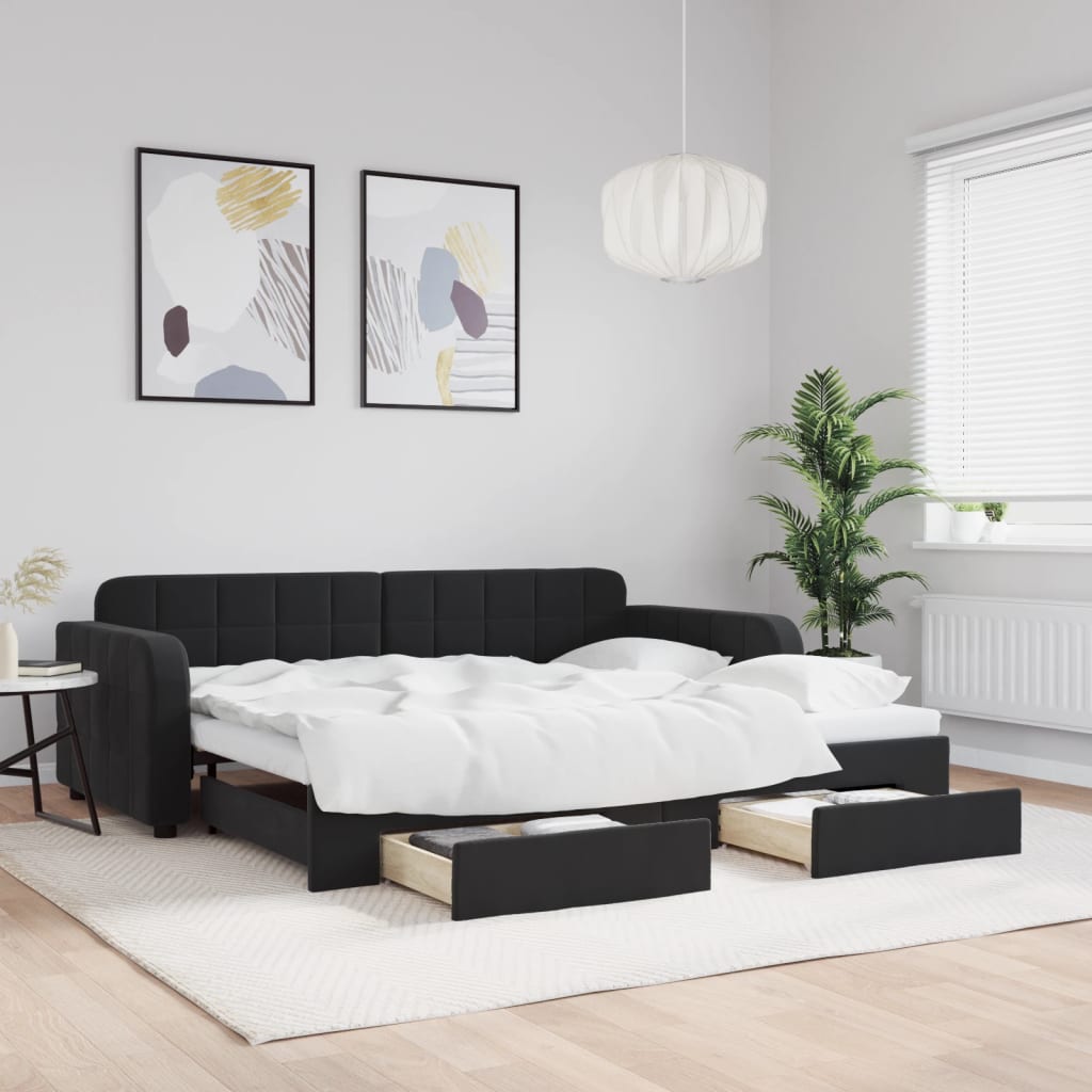 vidaXL Sofa rozsuwana z szufladami, czarna, 90x190 cm, aksamit