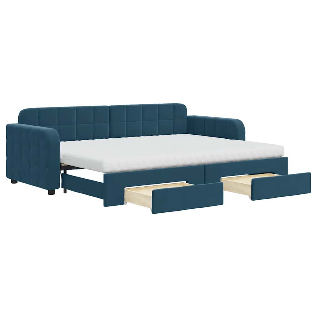 vidaXL Sofa rozsuwana z szufladami, niebieska, 80x200 cm, aksamit
