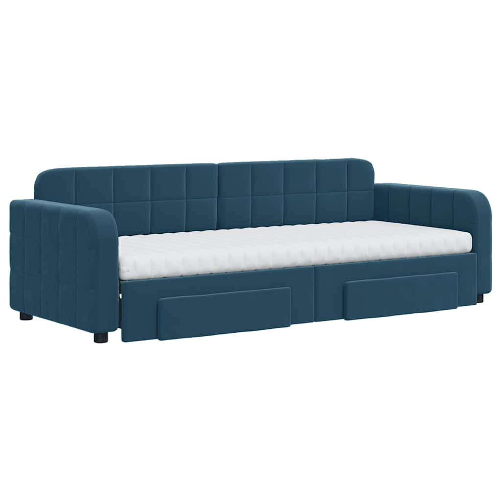 vidaXL Sofa rozsuwana z szufladami, niebieska, 80x200 cm, aksamit
