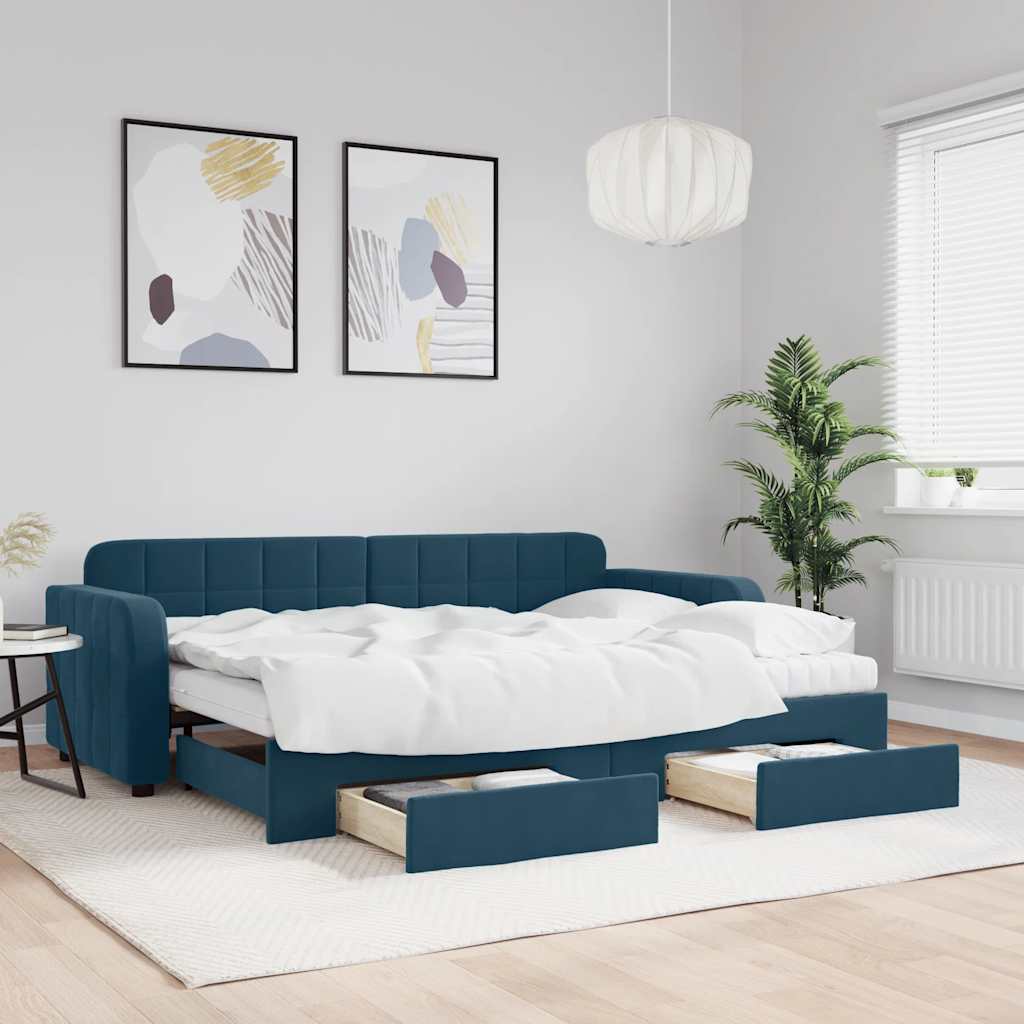 vidaXL Sofa rozsuwana z szufladami, niebieska, 80x200 cm, aksamit