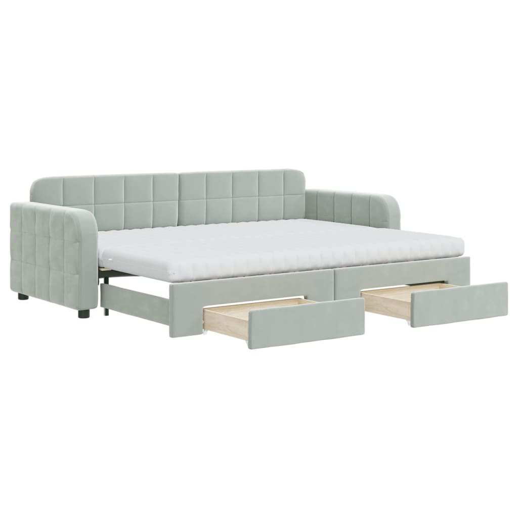 vidaXL Sofa rozsuwana z szufladami, jasnoszara, 80x200 cm, aksamit
