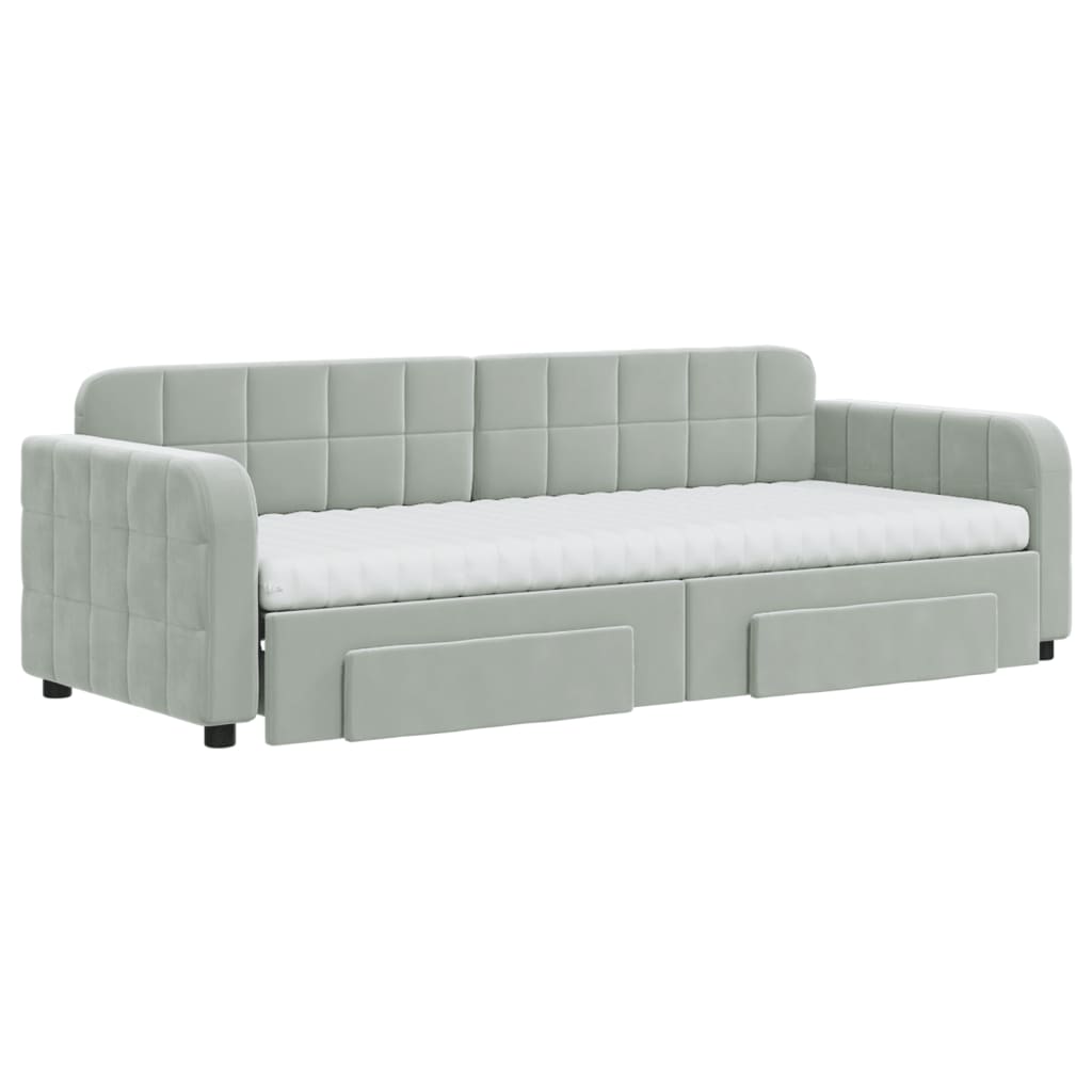 vidaXL Sofa rozsuwana z szufladami, jasnoszara, 80x200 cm, aksamit