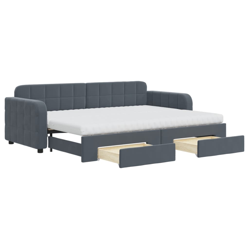 vidaXL Sofa rozsuwana z szufladami, ciemnoszara, 80x200 cm, aksamit