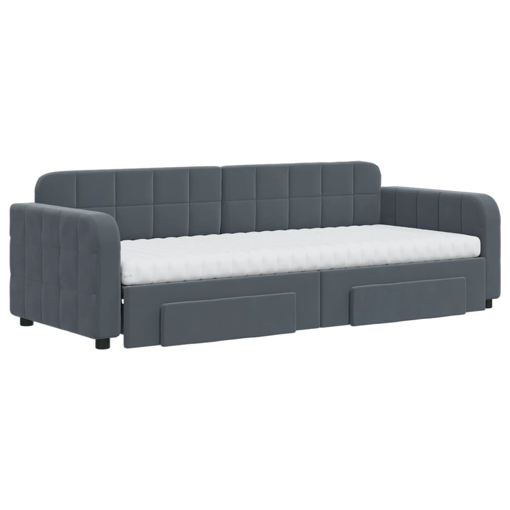 vidaXL Sofa rozsuwana z szufladami, ciemnoszara, 80x200 cm, aksamit