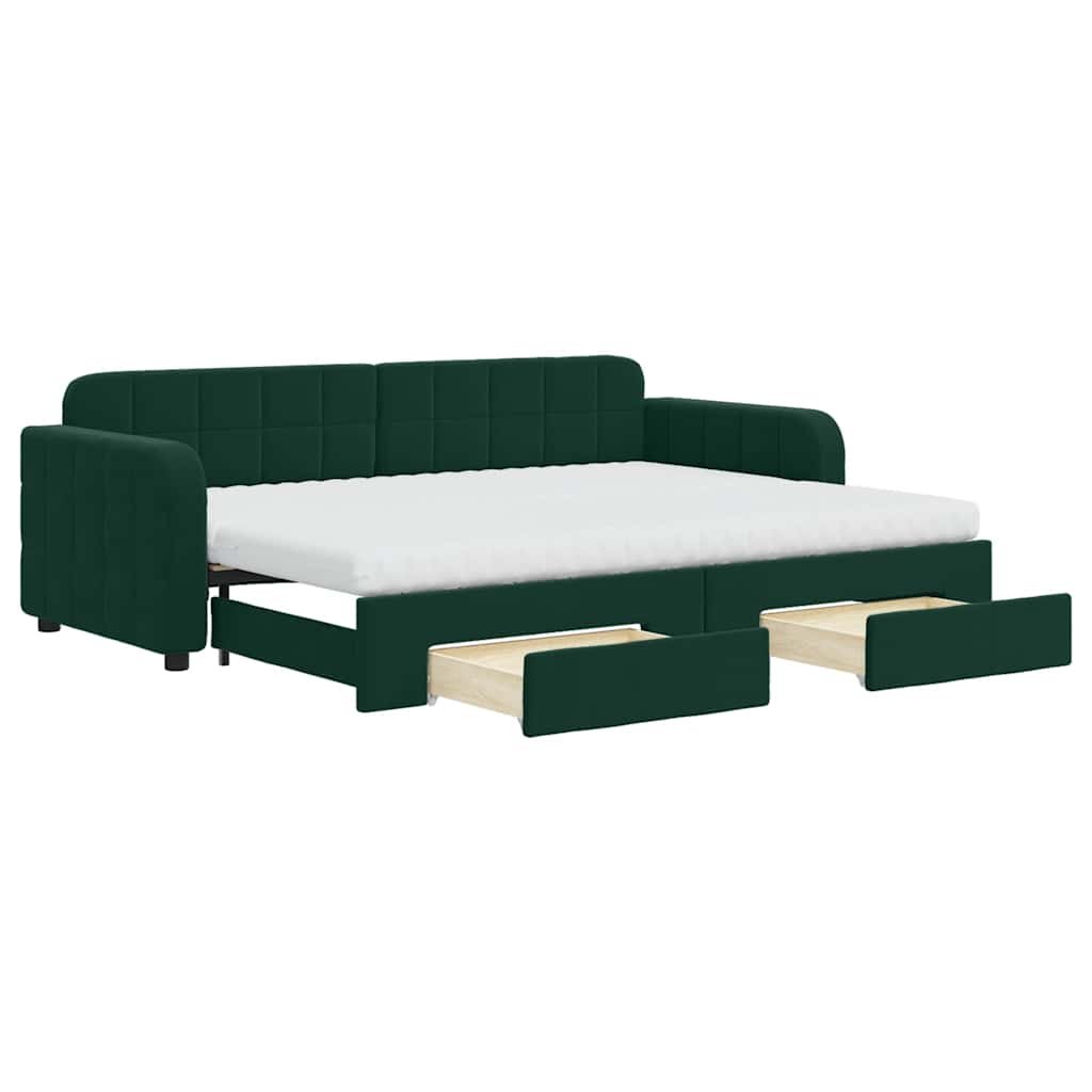 vidaXL Sofa rozsuwana z szufladami, ciemnozielona, 80x200 cm, aksamit