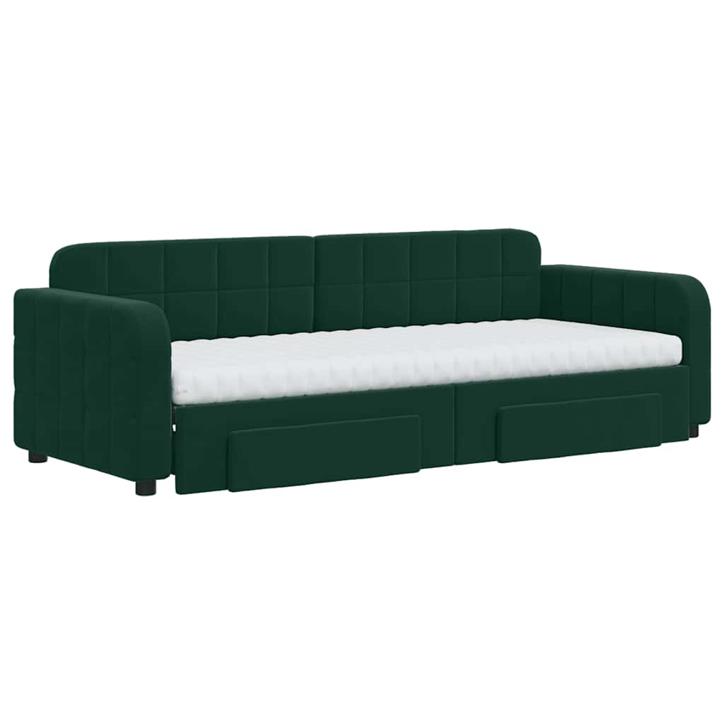 vidaXL Sofa rozsuwana z szufladami, ciemnozielona, 80x200 cm, aksamit