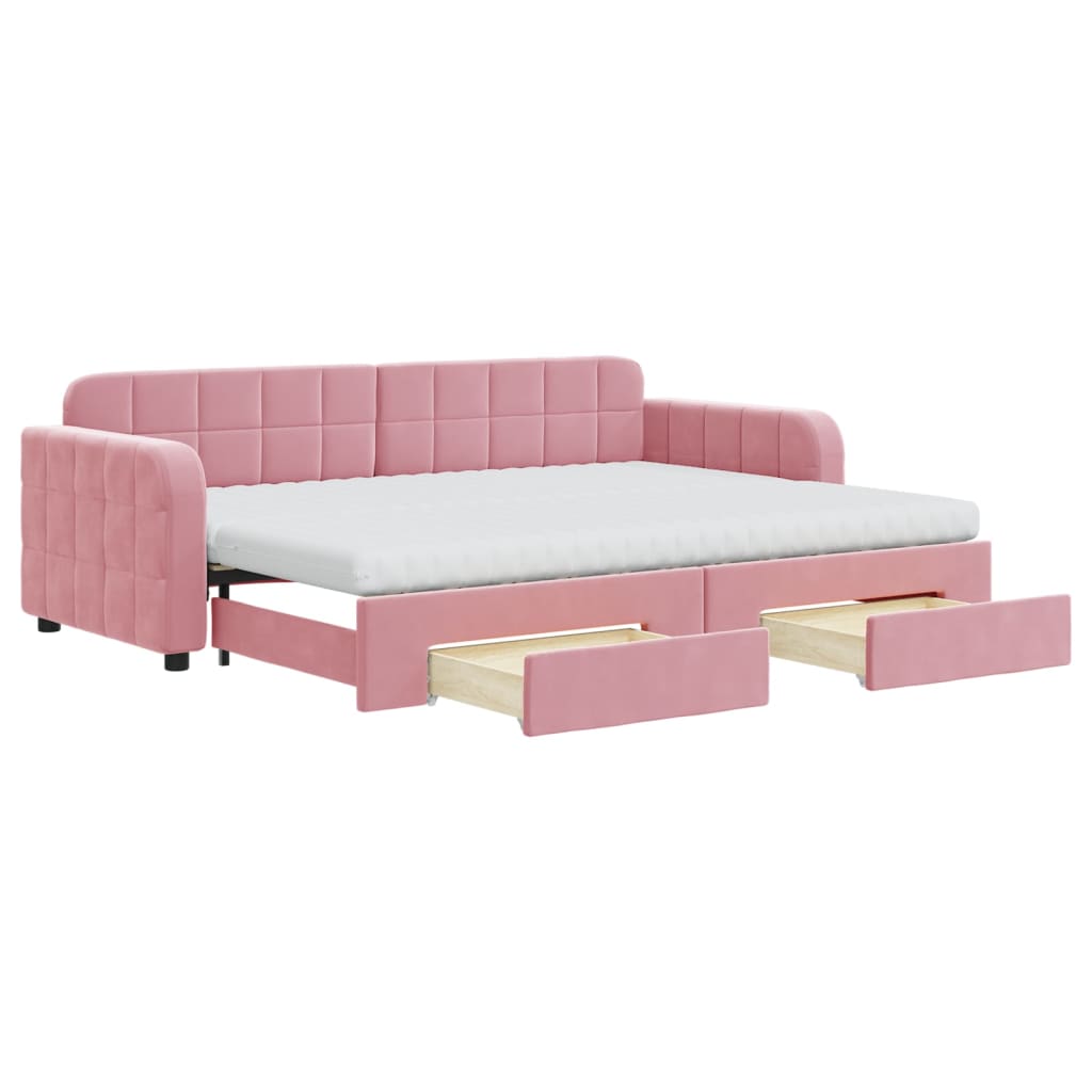 vidaXL Sofa rozsuwana z szufladami, różowa, 80x200 cm, aksamit