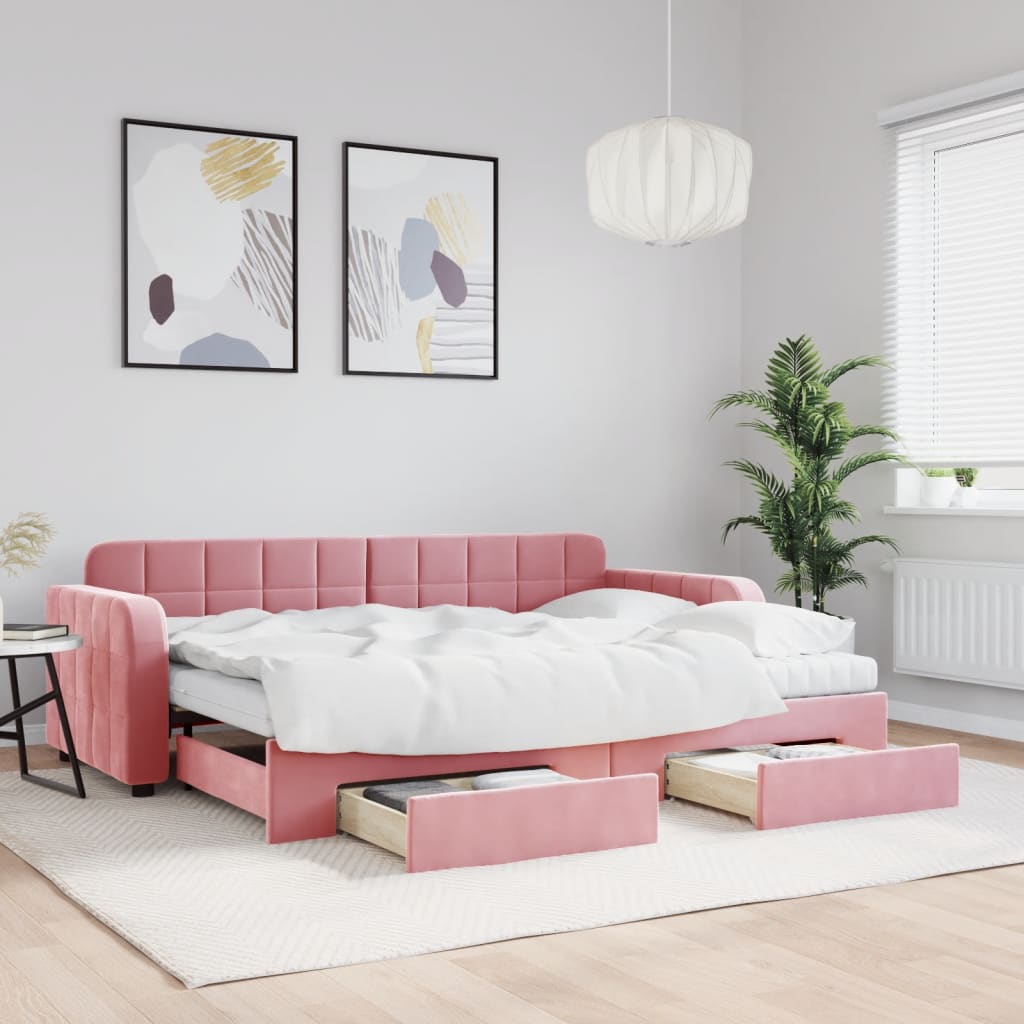 vidaXL Sofa rozsuwana z szufladami, różowa, 80x200 cm, aksamit