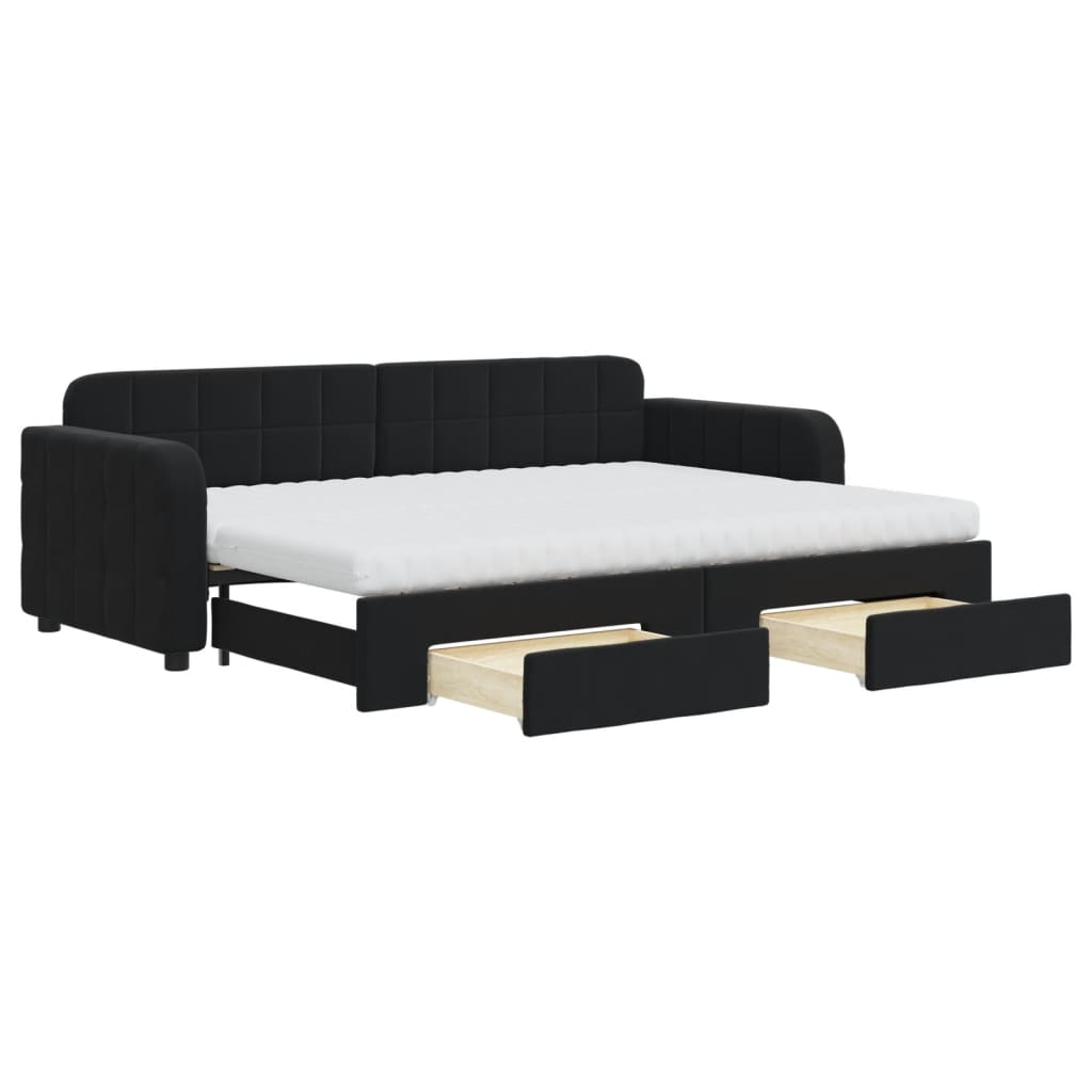 vidaXL Sofa rozsuwana z szufladami, czarna, 80x200 cm, aksamit