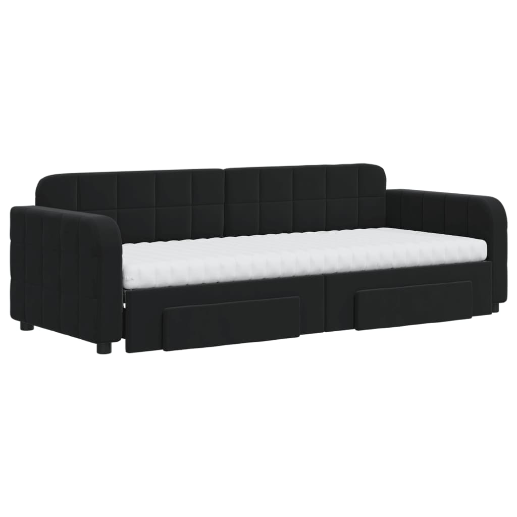 vidaXL Sofa rozsuwana z szufladami, czarna, 80x200 cm, aksamit