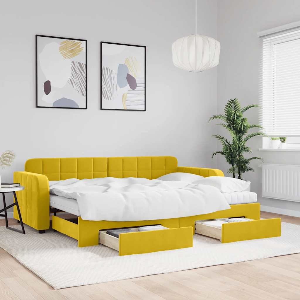 vidaXL Sofa rozsuwana z szufladami, żółta, 80x200 cm, aksamit