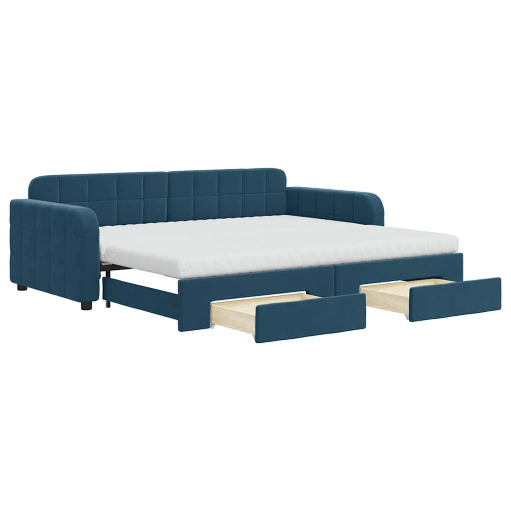 vidaXL Sofa rozsuwana z szufladami, niebieska, 90x200 cm, aksamit