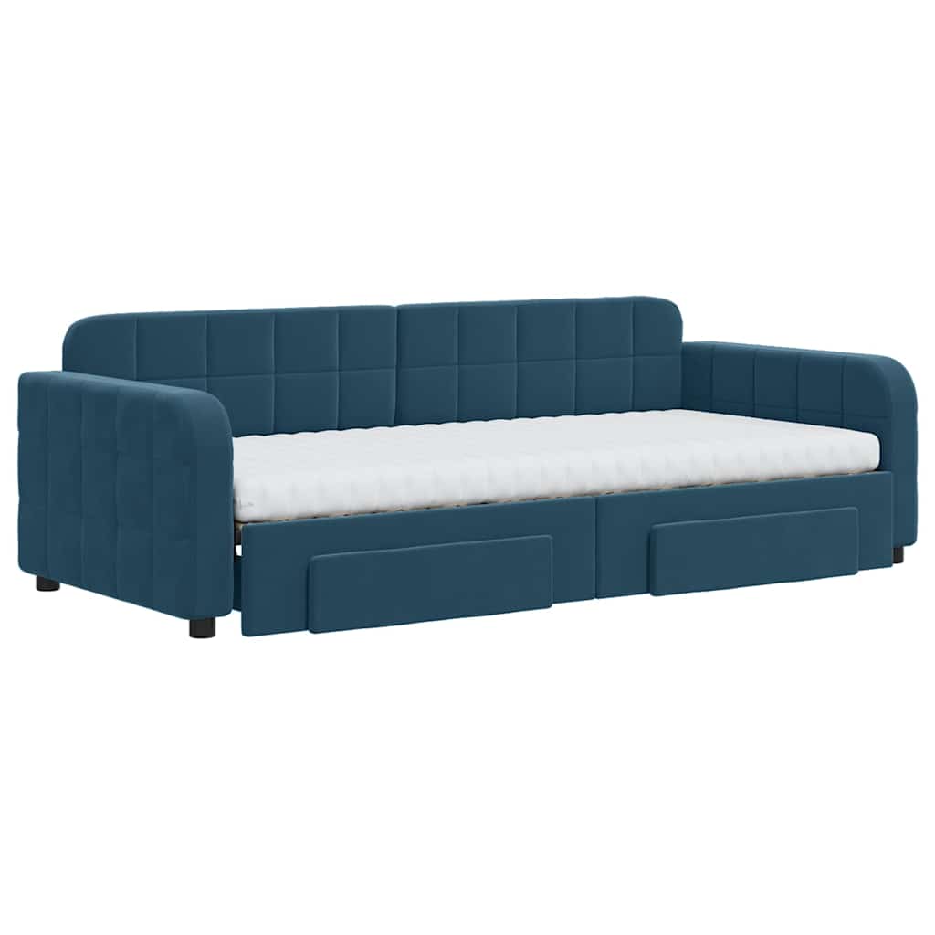 vidaXL Sofa rozsuwana z szufladami, niebieska, 90x200 cm, aksamit