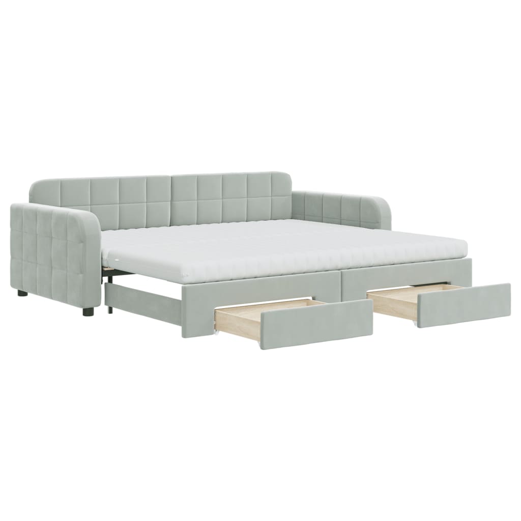 vidaXL Sofa rozsuwana z szufladami, jasnoszara, 90x200 cm, aksamit