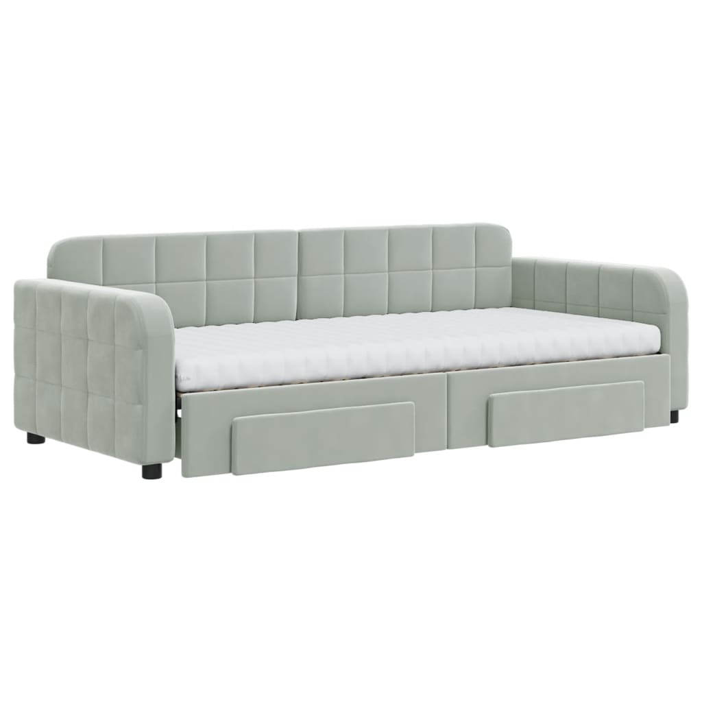 vidaXL Sofa rozsuwana z szufladami, jasnoszara, 90x200 cm, aksamit