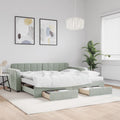 vidaXL Sofa rozsuwana z szufladami, jasnoszara, 90x200 cm, aksamit