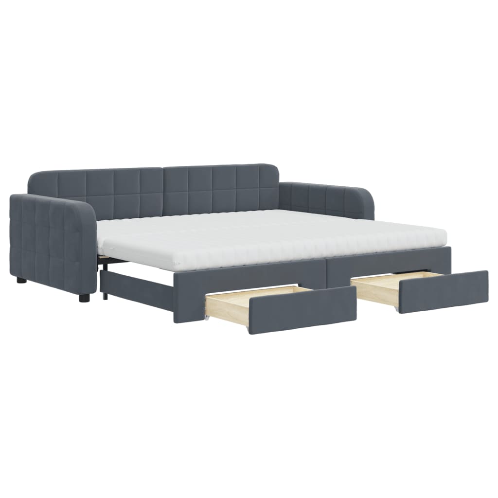 vidaXL Sofa rozsuwana z szufladami, ciemnoszara, 90x200 cm, aksamit