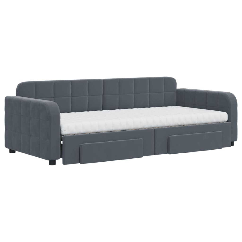 vidaXL Sofa rozsuwana z szufladami, ciemnoszara, 90x200 cm, aksamit
