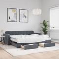 vidaXL Sofa rozsuwana z szufladami, ciemnoszara, 90x200 cm, aksamit