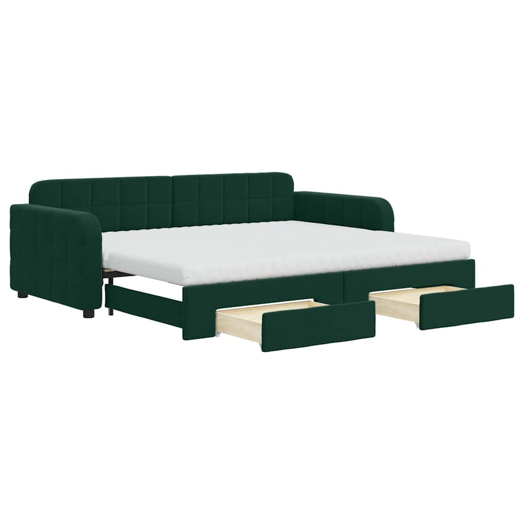 vidaXL Sofa rozsuwana z szufladami, ciemnozielona, 90x200 cm, aksamit
