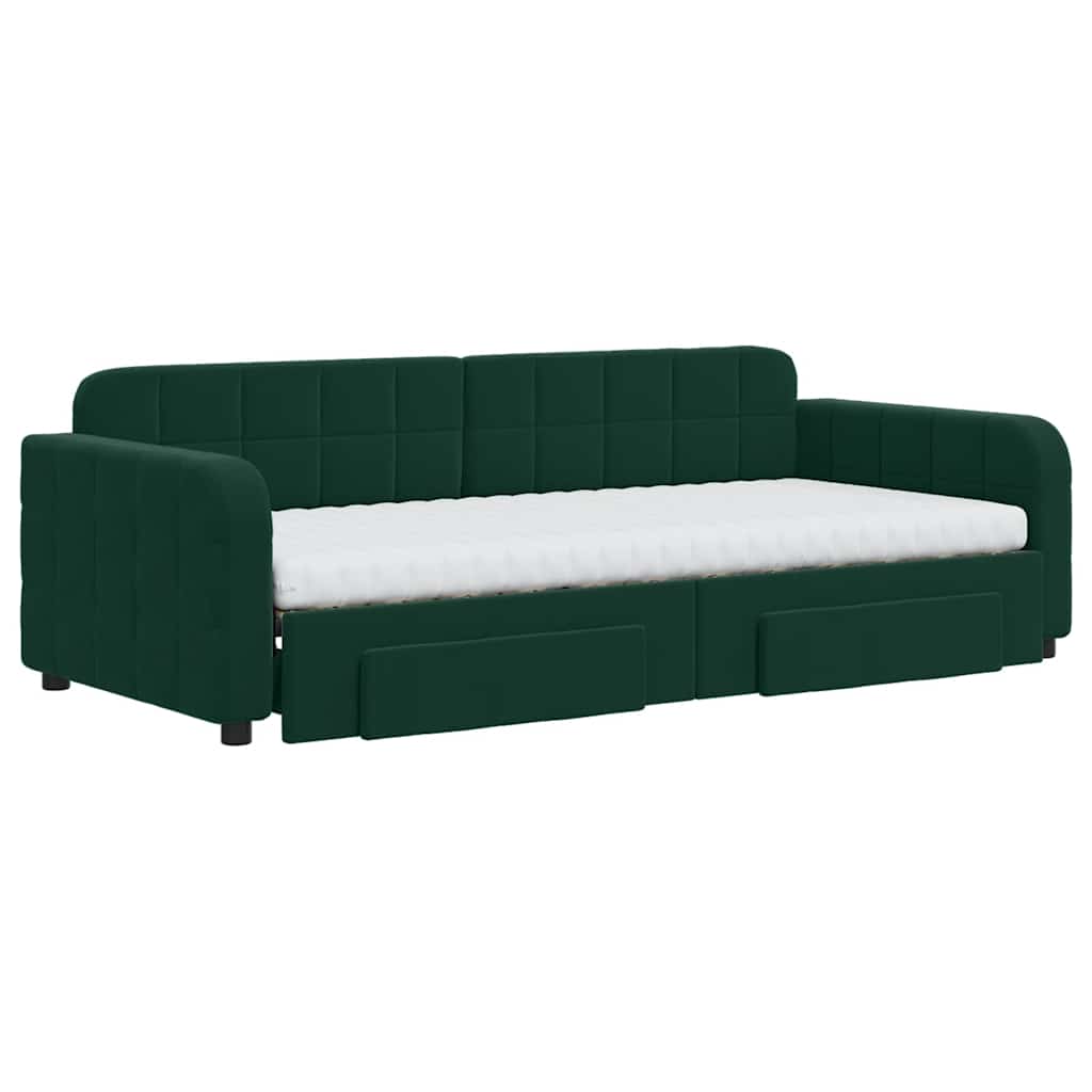 vidaXL Sofa rozsuwana z szufladami, ciemnozielona, 90x200 cm, aksamit