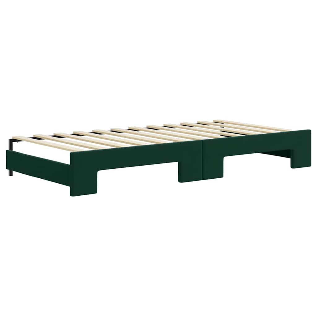 vidaXL Sofa rozsuwana z szufladami, ciemnozielona, 90x200 cm, aksamit