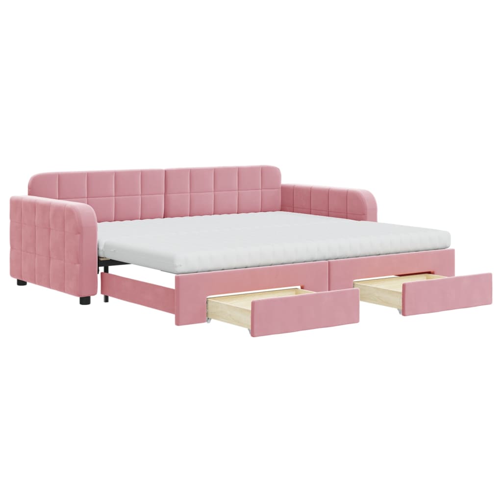 vidaXL Sofa rozsuwana z szufladami, różowa, 90x200 cm, aksamit