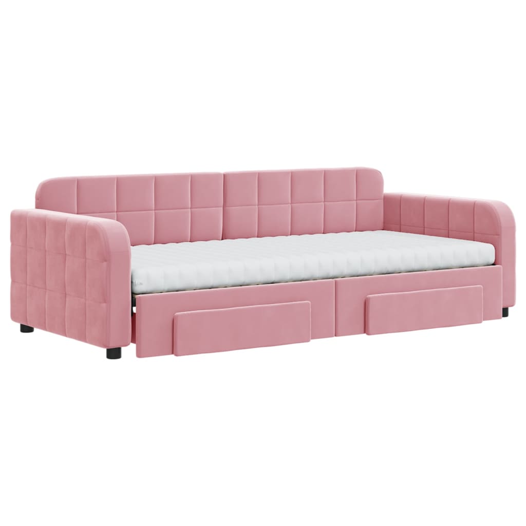 vidaXL Sofa rozsuwana z szufladami, różowa, 90x200 cm, aksamit