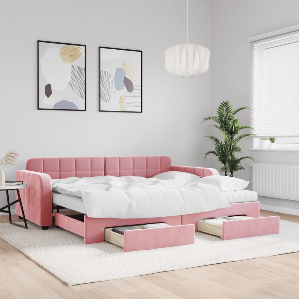 vidaXL Sofa rozsuwana z szufladami, różowa, 90x200 cm, aksamit
