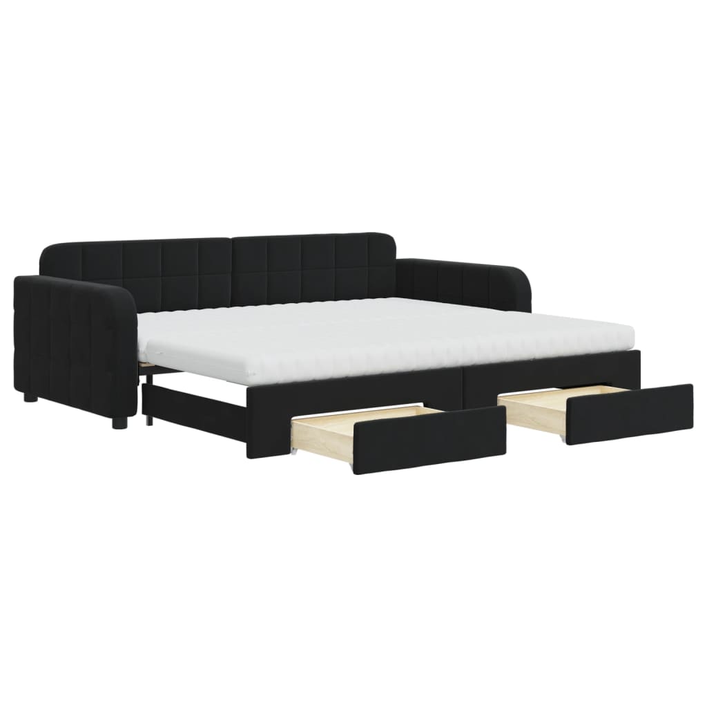 vidaXL Sofa rozsuwana z szufladami, czarna, 90x200 cm, aksamit