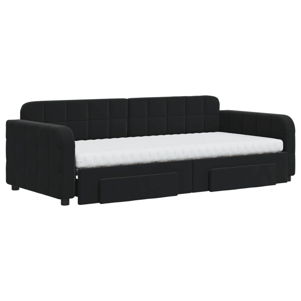 vidaXL Sofa rozsuwana z szufladami, czarna, 90x200 cm, aksamit