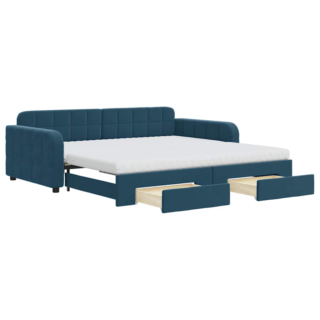 vidaXL Sofa rozsuwana z szufladami, niebieska, 100x200 cm, aksamit