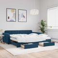 vidaXL Sofa rozsuwana z szufladami, niebieska, 100x200 cm, aksamit