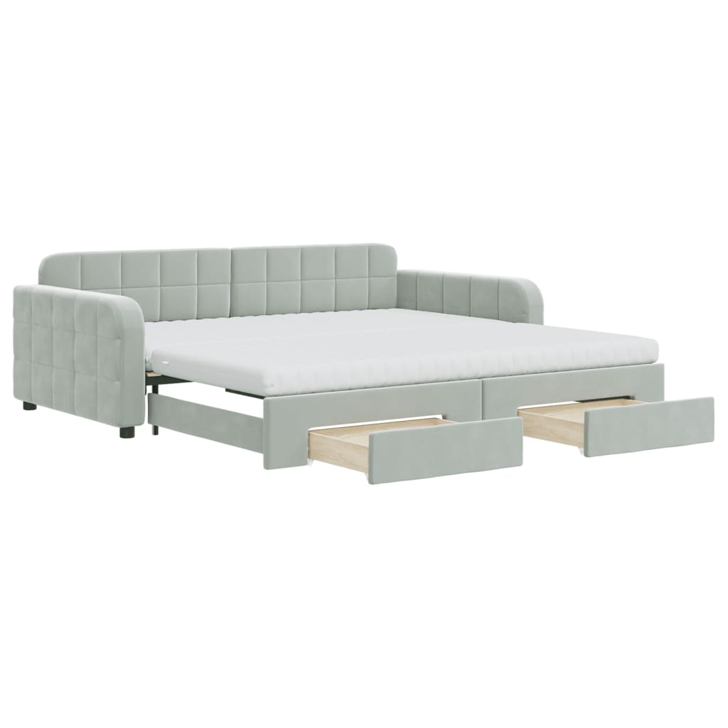 vidaXL Sofa rozsuwana z szufladami, jasnoszara, 100x200 cm, aksamit