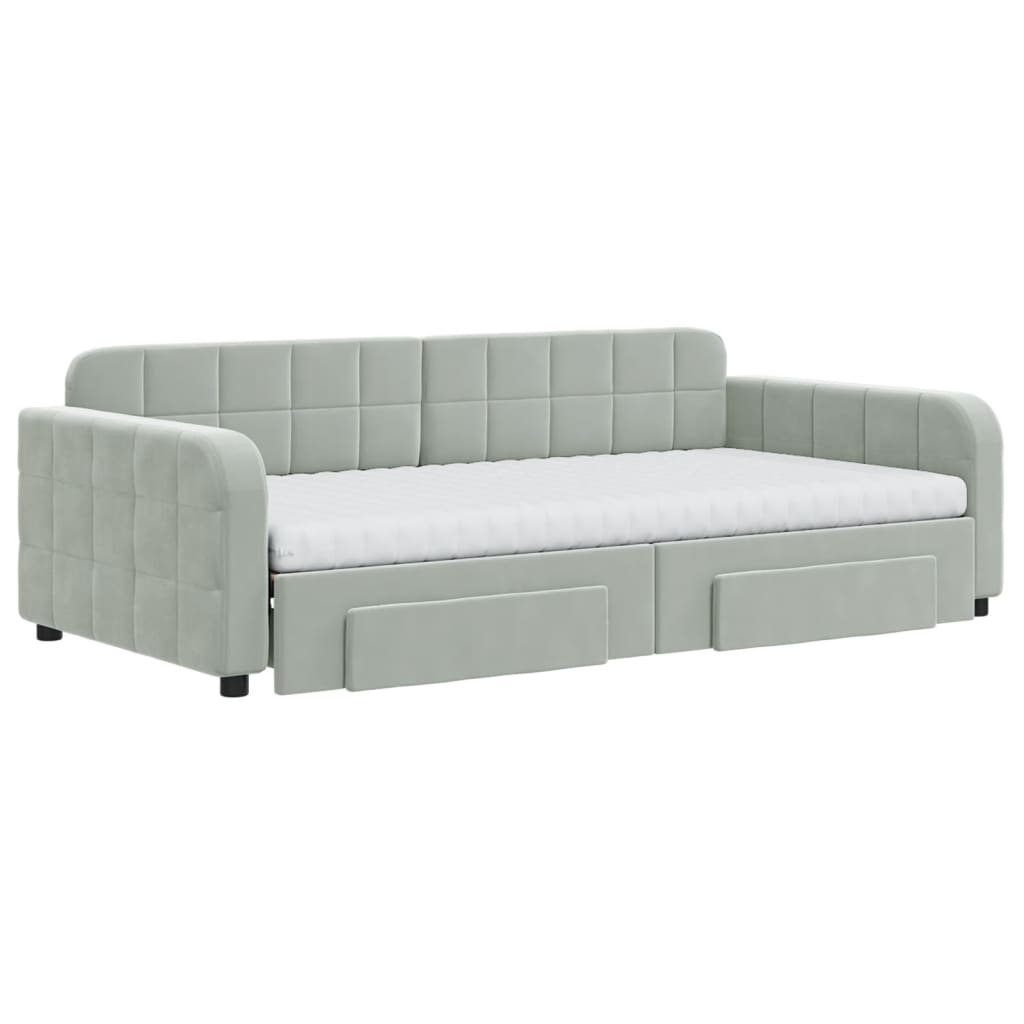 vidaXL Sofa rozsuwana z szufladami, jasnoszara, 100x200 cm, aksamit