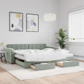vidaXL Sofa rozsuwana z szufladami, jasnoszara, 100x200 cm, aksamit