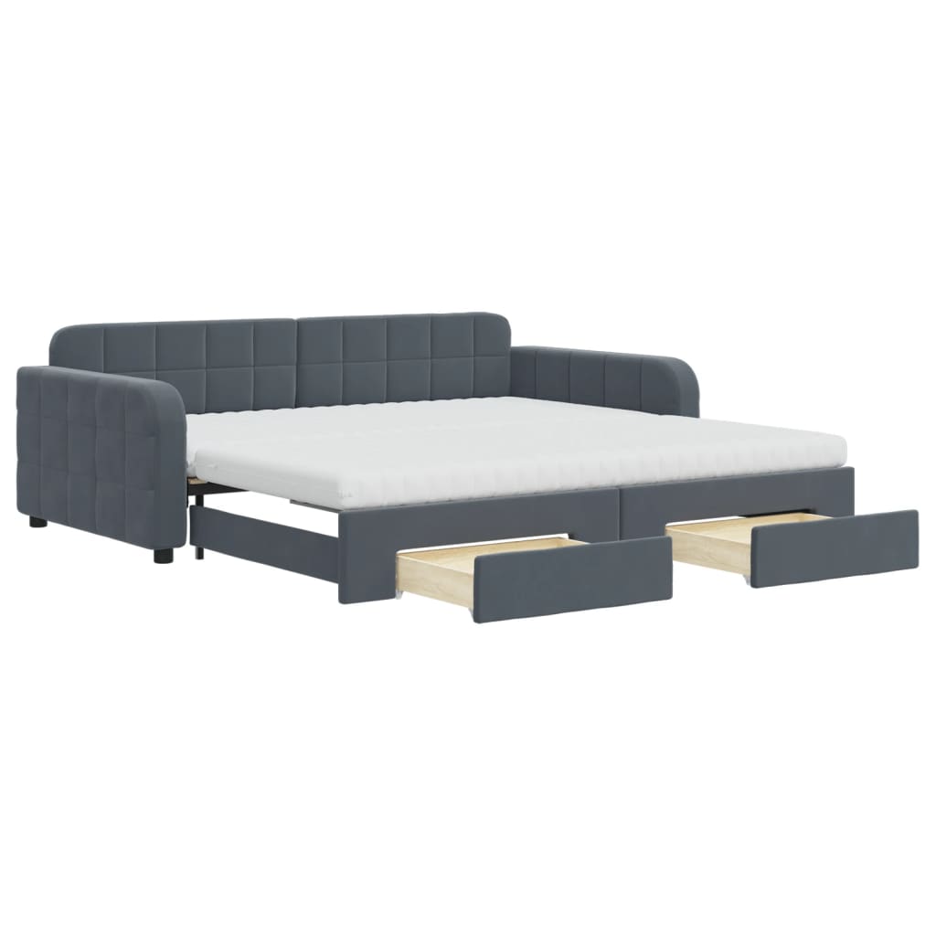 vidaXL Sofa rozsuwana z szufladami, ciemnoszara, 100x200 cm, aksamit