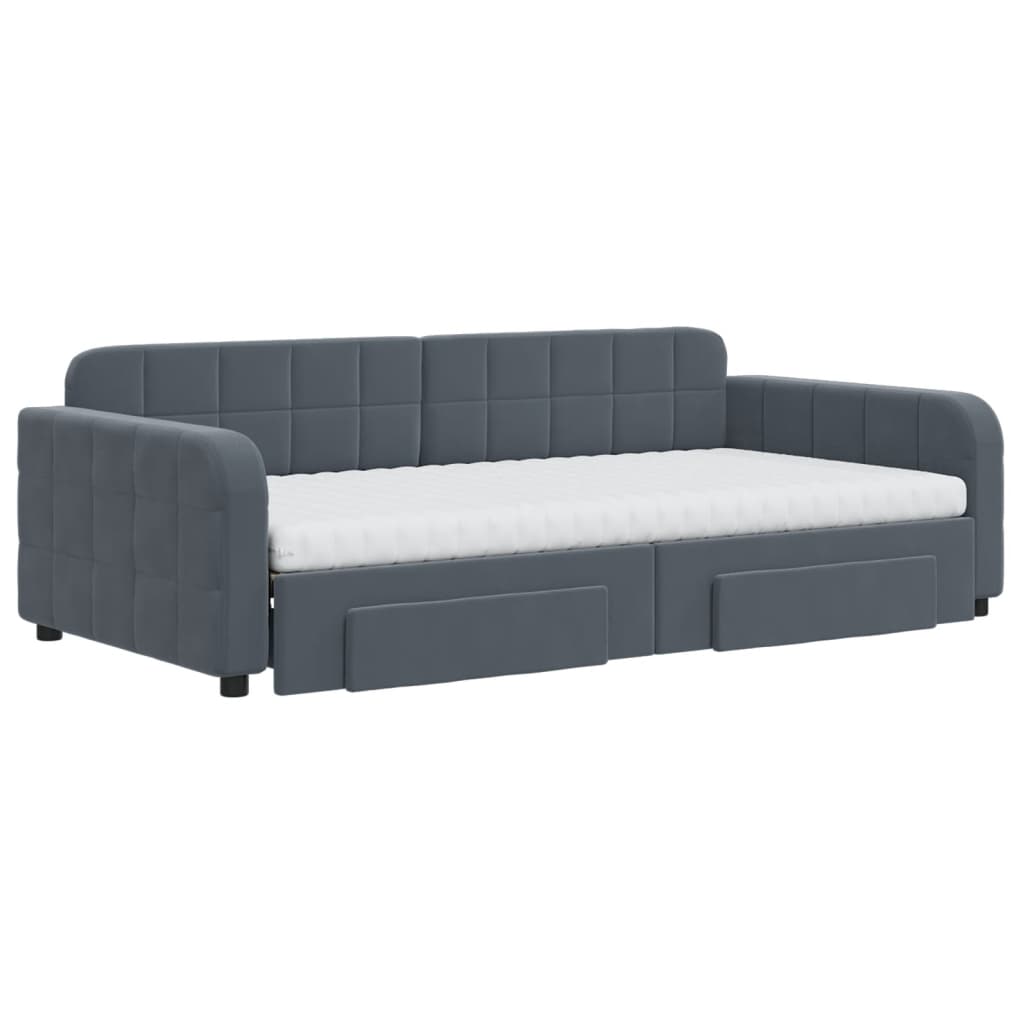 vidaXL Sofa rozsuwana z szufladami, ciemnoszara, 100x200 cm, aksamit