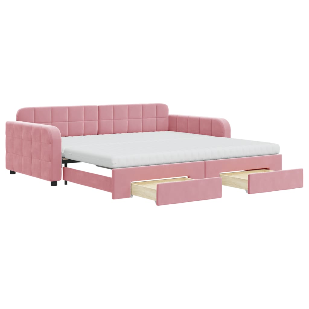 vidaXL Sofa rozsuwana z szufladami, różowa, 100x200 cm, aksamit