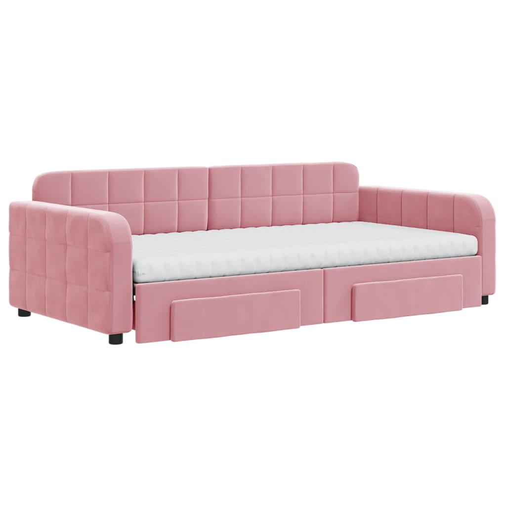 vidaXL Sofa rozsuwana z szufladami, różowa, 100x200 cm, aksamit