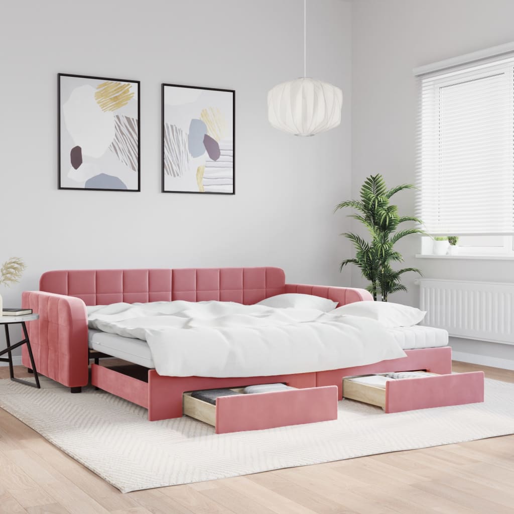 vidaXL Sofa rozsuwana z szufladami, różowa, 100x200 cm, aksamit