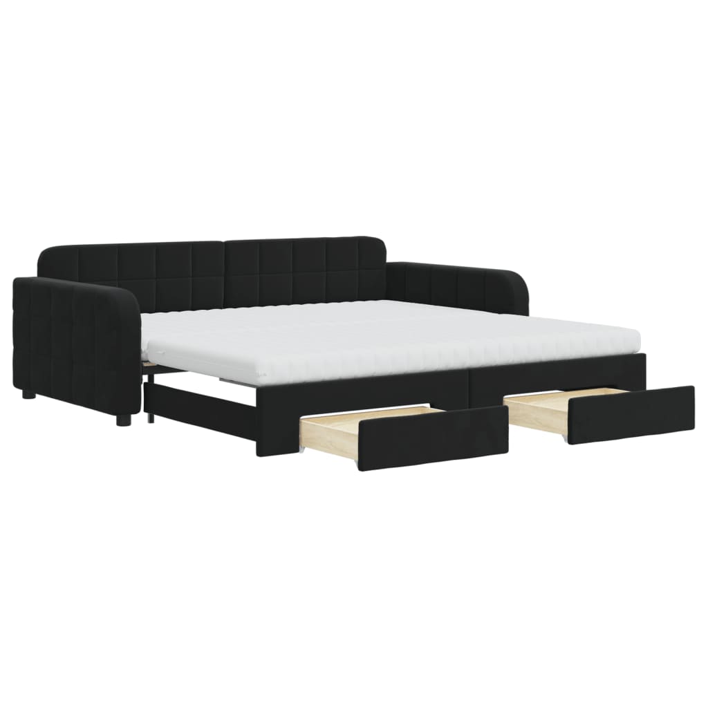 vidaXL Sofa rozsuwana z szufladami, czarna, 100x200 cm, aksamit