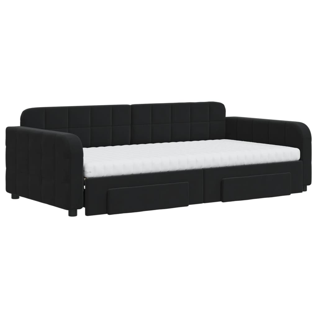vidaXL Sofa rozsuwana z szufladami, czarna, 100x200 cm, aksamit