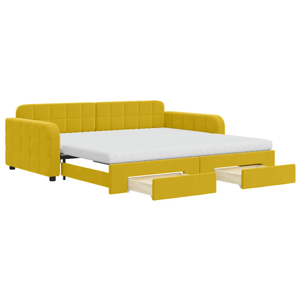 vidaXL Sofa rozsuwana z szufladami, żółta, 100x200 cm, aksamit