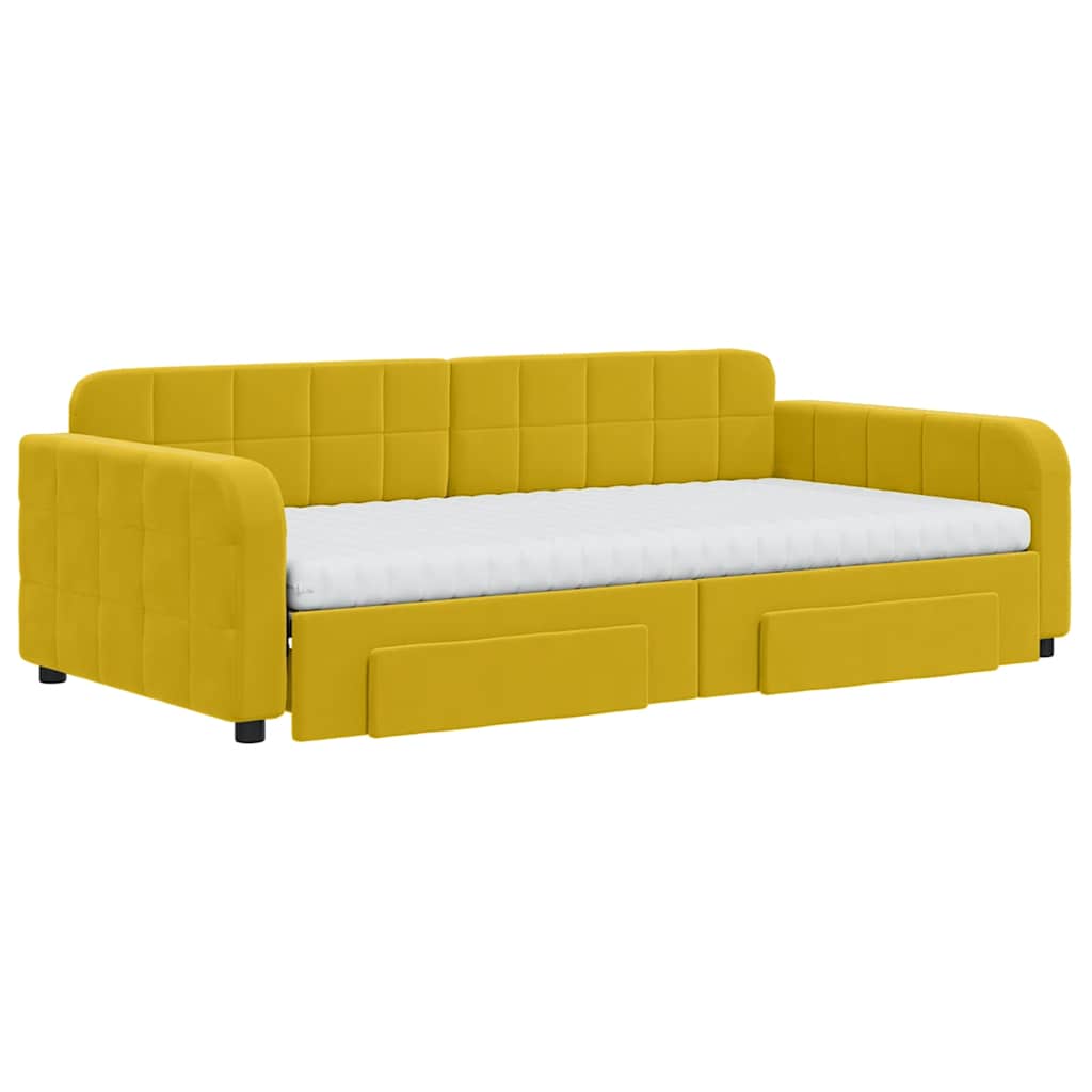vidaXL Sofa rozsuwana z szufladami, żółta, 100x200 cm, aksamit
