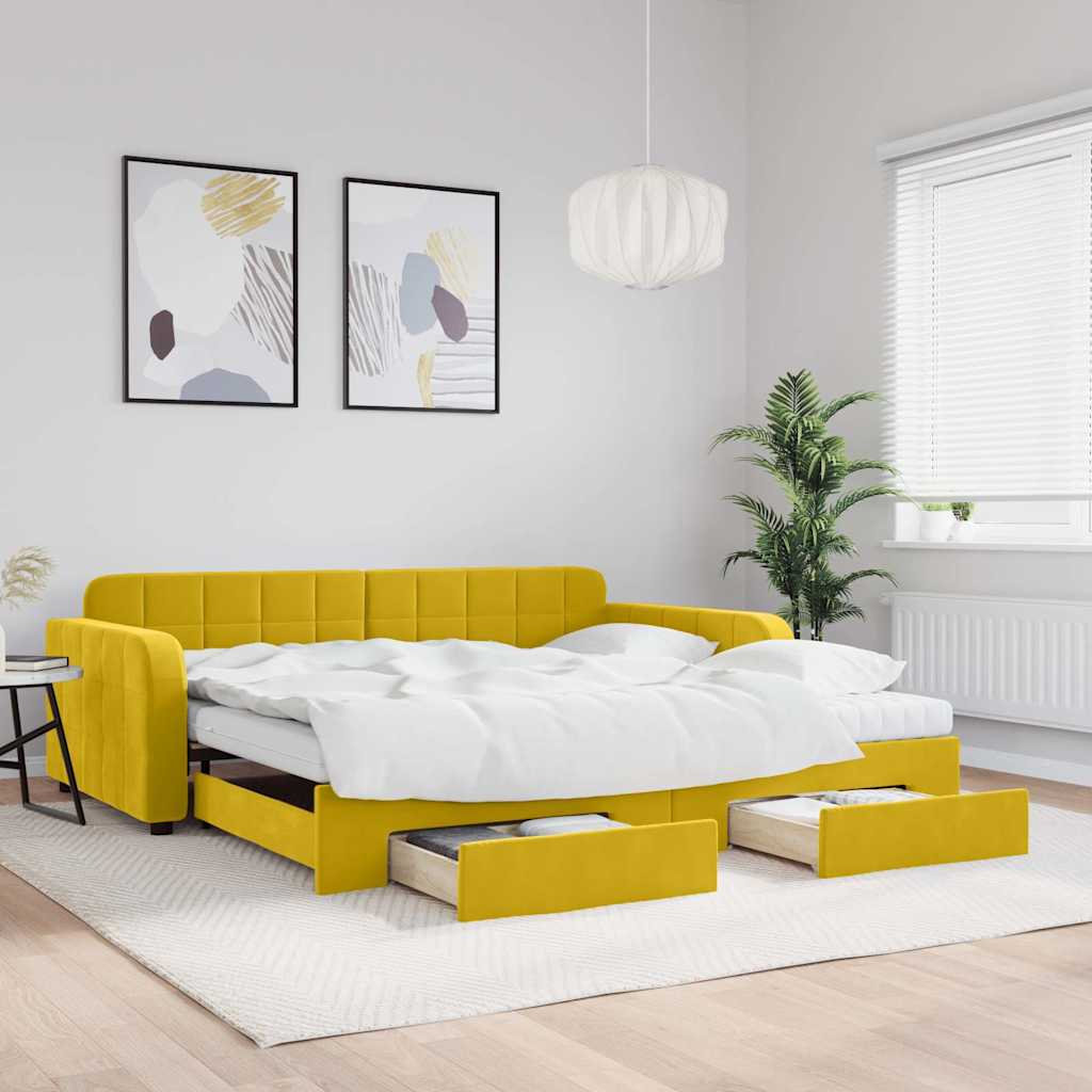 vidaXL Sofa rozsuwana z szufladami, żółta, 100x200 cm, aksamit