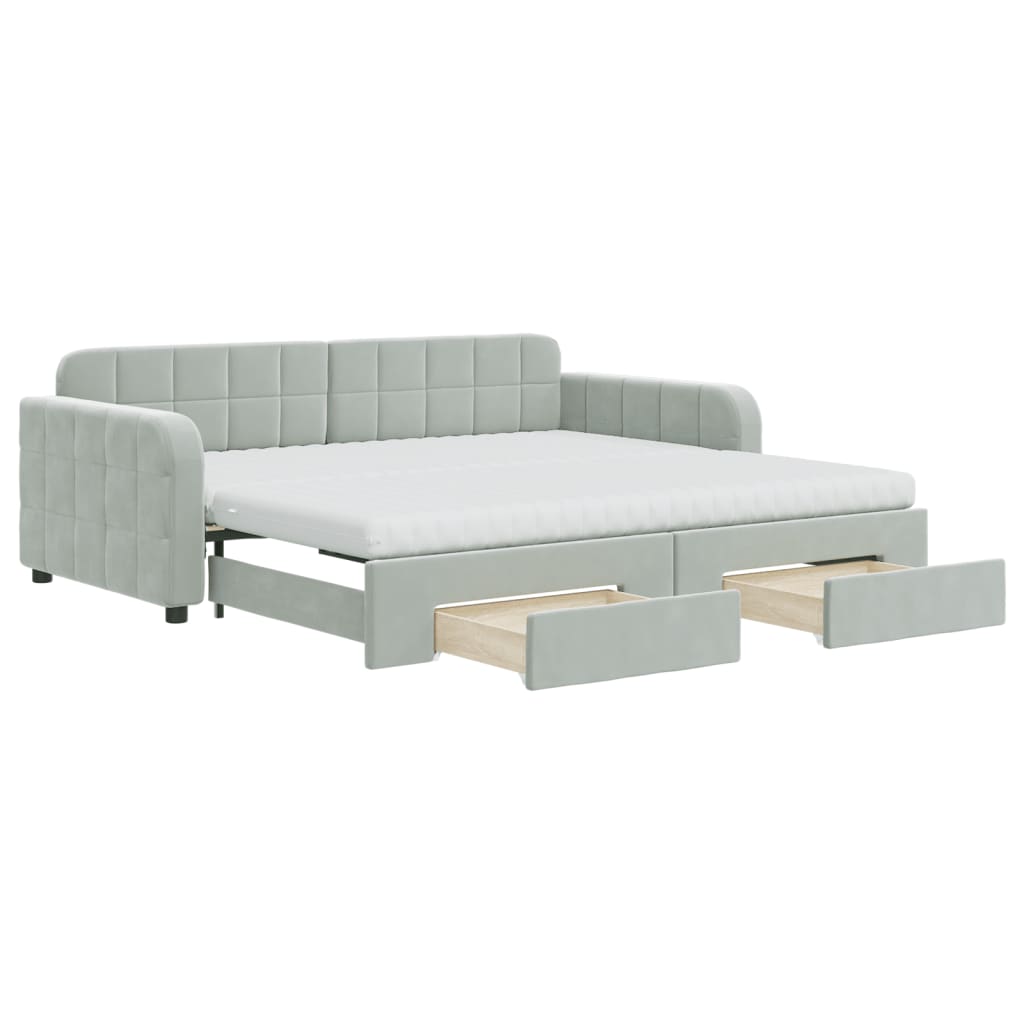 vidaXL Sofa rozsuwana z szufladami, jasnoszara, 90x190 cm, aksamit