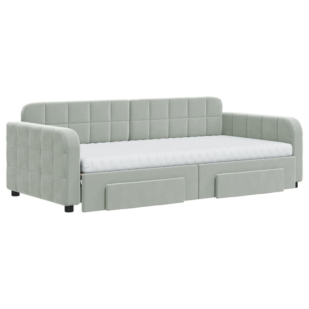 vidaXL Sofa rozsuwana z szufladami, jasnoszara, 90x190 cm, aksamit