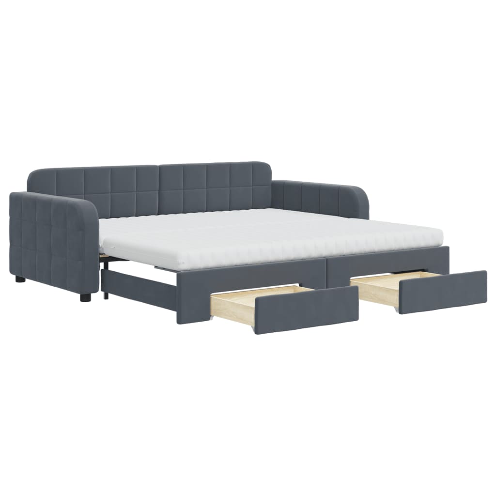 vidaXL Sofa rozsuwana z szufladami, ciemnoszara, 90x190 cm, aksamit